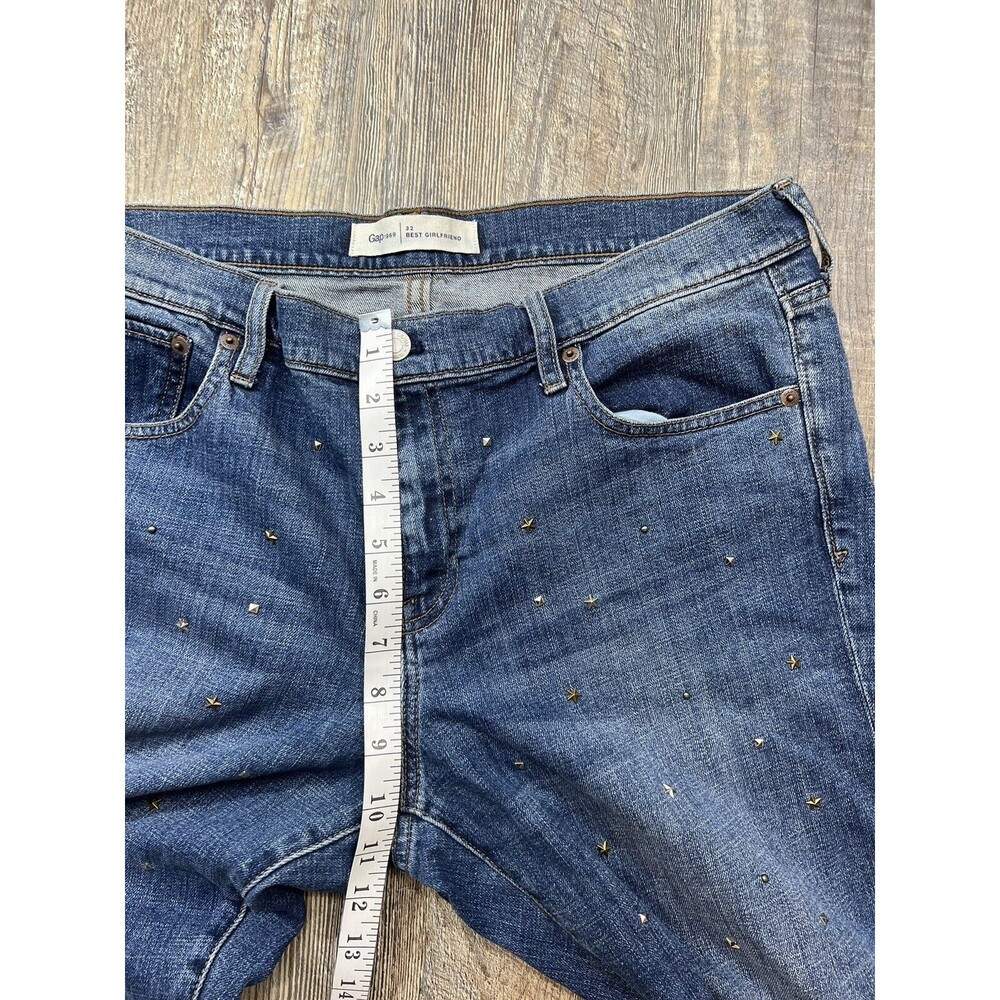 Gap Dark Wash Blue Denim Jeans Best Girlfriend Star Studded Size 32 - Picture 6 of 10